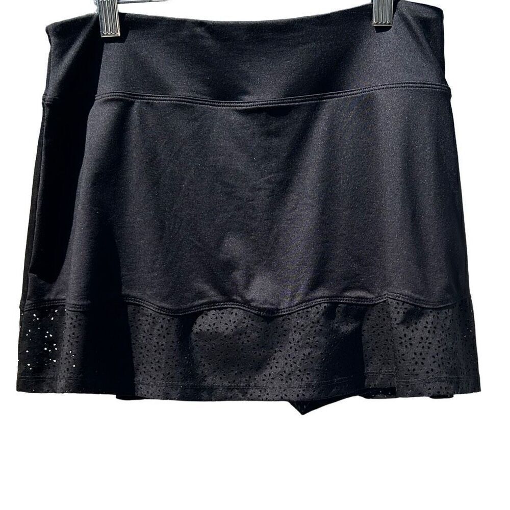 Fila Athletic Skort Women's Small Black Tennis Pickleball Laser Cut Hem Sporty